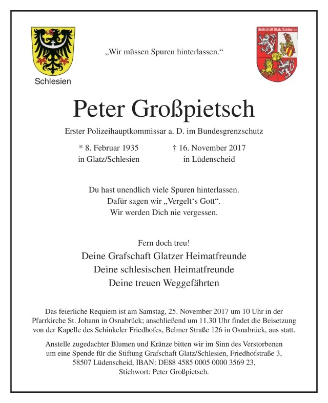 Traueranzeige f&uuml;r Peter Gro&szlig;pietsch