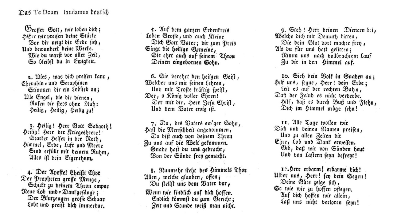 Gro&szlig;er Gott, wir loben dich, Erstfassung 1776