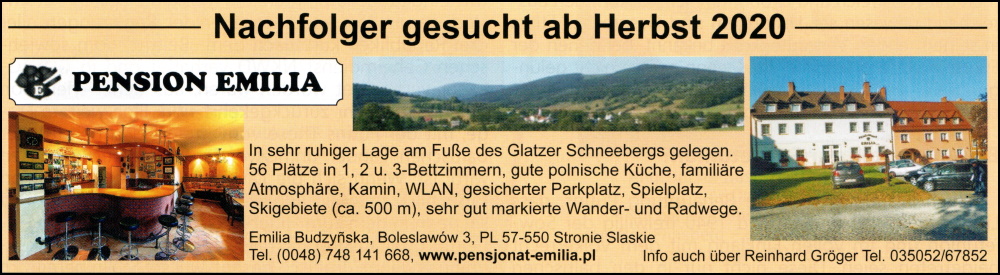 Nachfolger gesucht ab Herbst 2020 für PENSION EMILIA in Wilhelmsthal (Bolesławów)