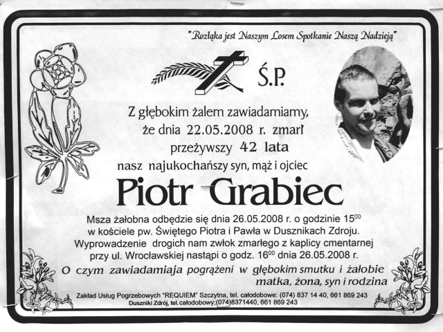 Sterbeanzeige von Peter Grabiec