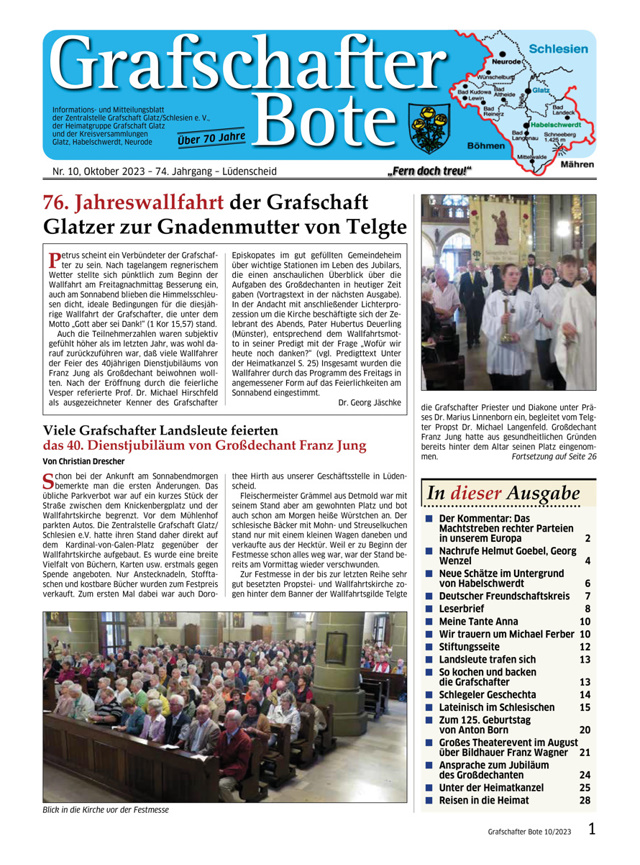 76. Glatzer Wallfahrt nach Telgte 2023:&nbsp;Bericht im &bdquo;Grafschafter Boten&ldquo;