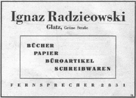 Buch- und Schreibwarenhandlung Ignaz Radzieowski
