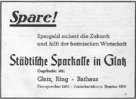 St&auml;dtische Sparkasse in Glatz