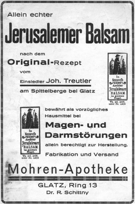 Jerusalmer Balsam der Mohren-Apotheke, Glatz