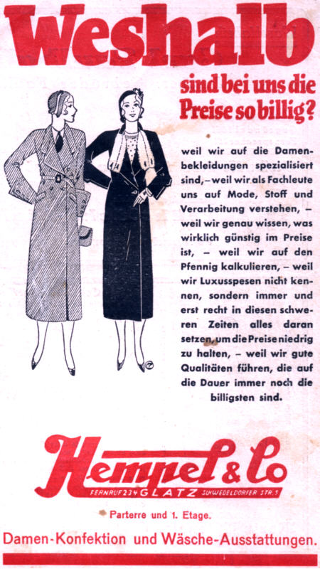 Damenbekleidung von Hempel & Co, Glatz