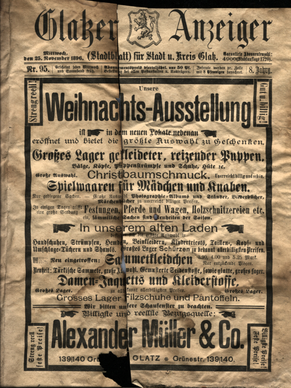 Glatzer Anzeiger vom 25.11.1896, Seite 1