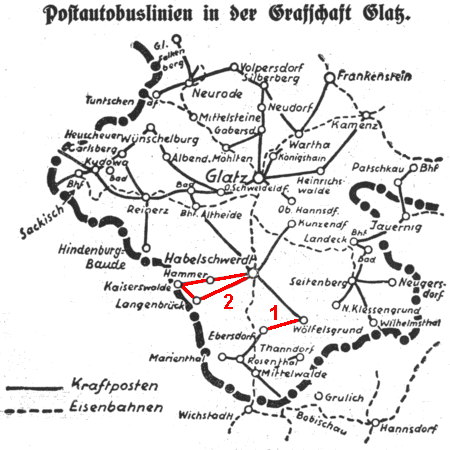Postautobuslinien in der Grafschaft Glatz
