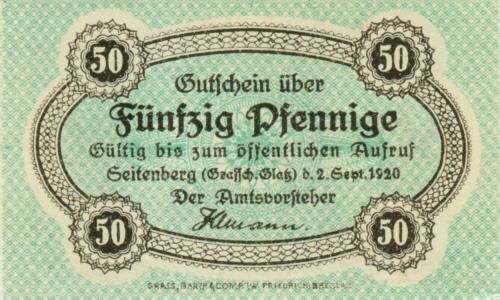 Notgeld 50 Pf. Amt Seitenberg