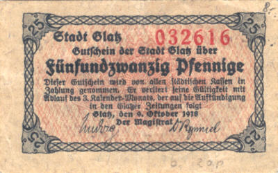 Notgeld 25 Pf. Glatz 3
