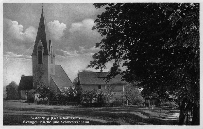 Seitenberg/Biele (Grafschaft Glatz). Evangelische Kirche und Schwesternheim