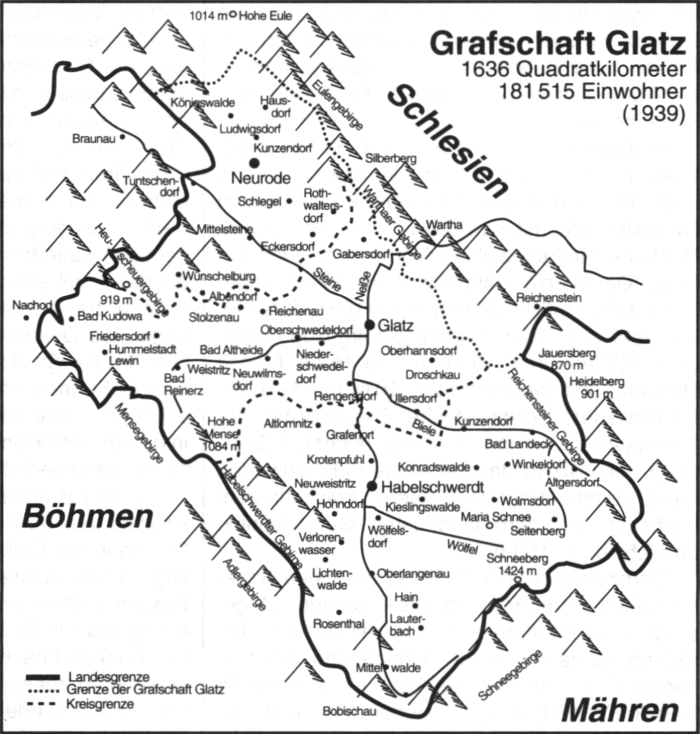 &Uuml;bersichtskarte der Grafschaft Glatz