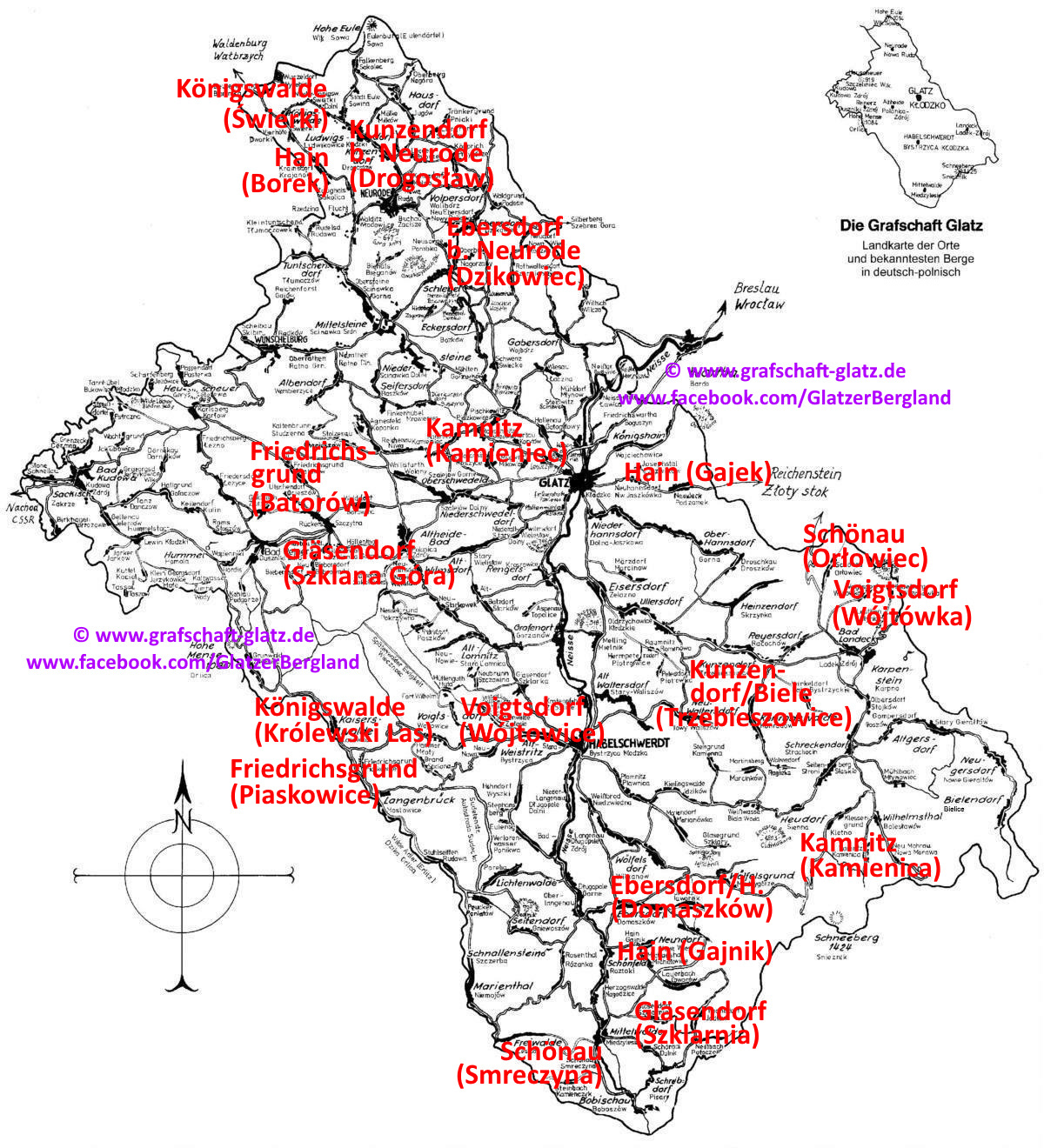 Doppelte Ortsnamen in der Grafschaft Glatz (Schlesien) bzw. im Glatzer Land