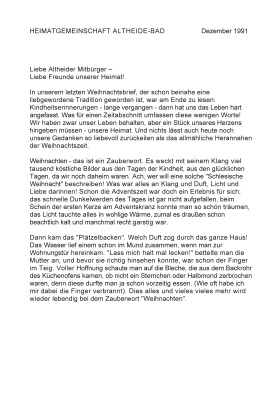 Bad Altheide Weihnachtsbrief 1991