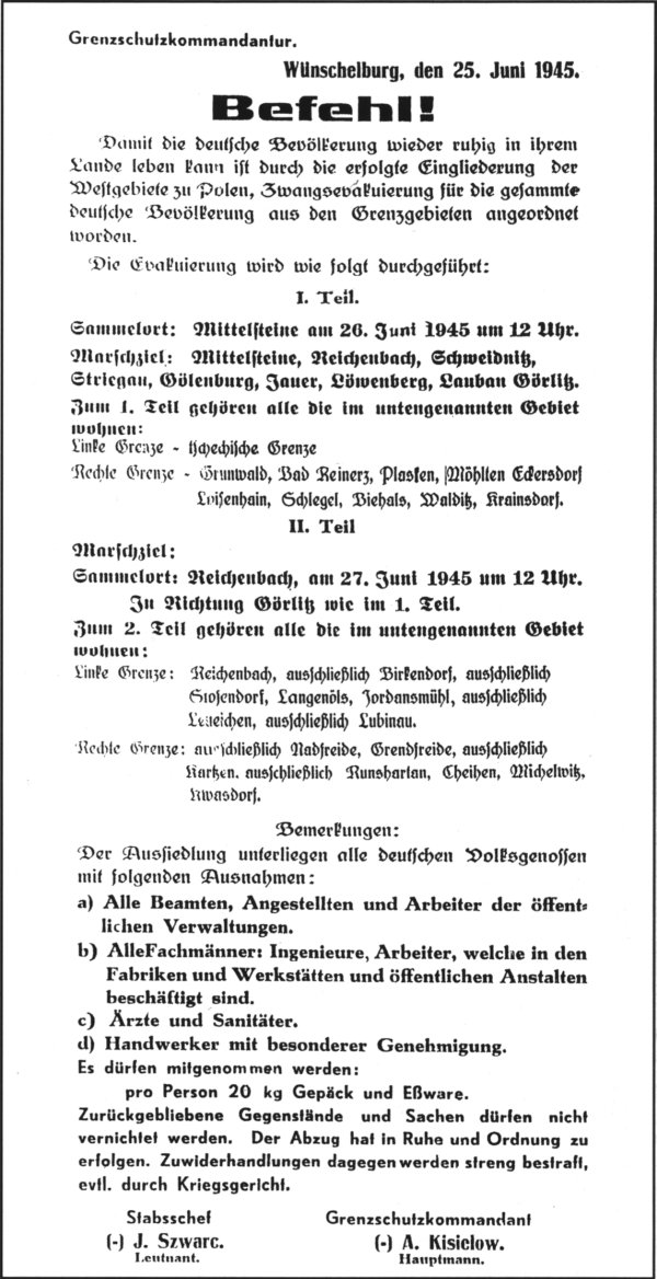 Befehl für Wünschelburg